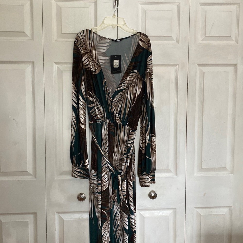 Green and brown tropical jumpsuit